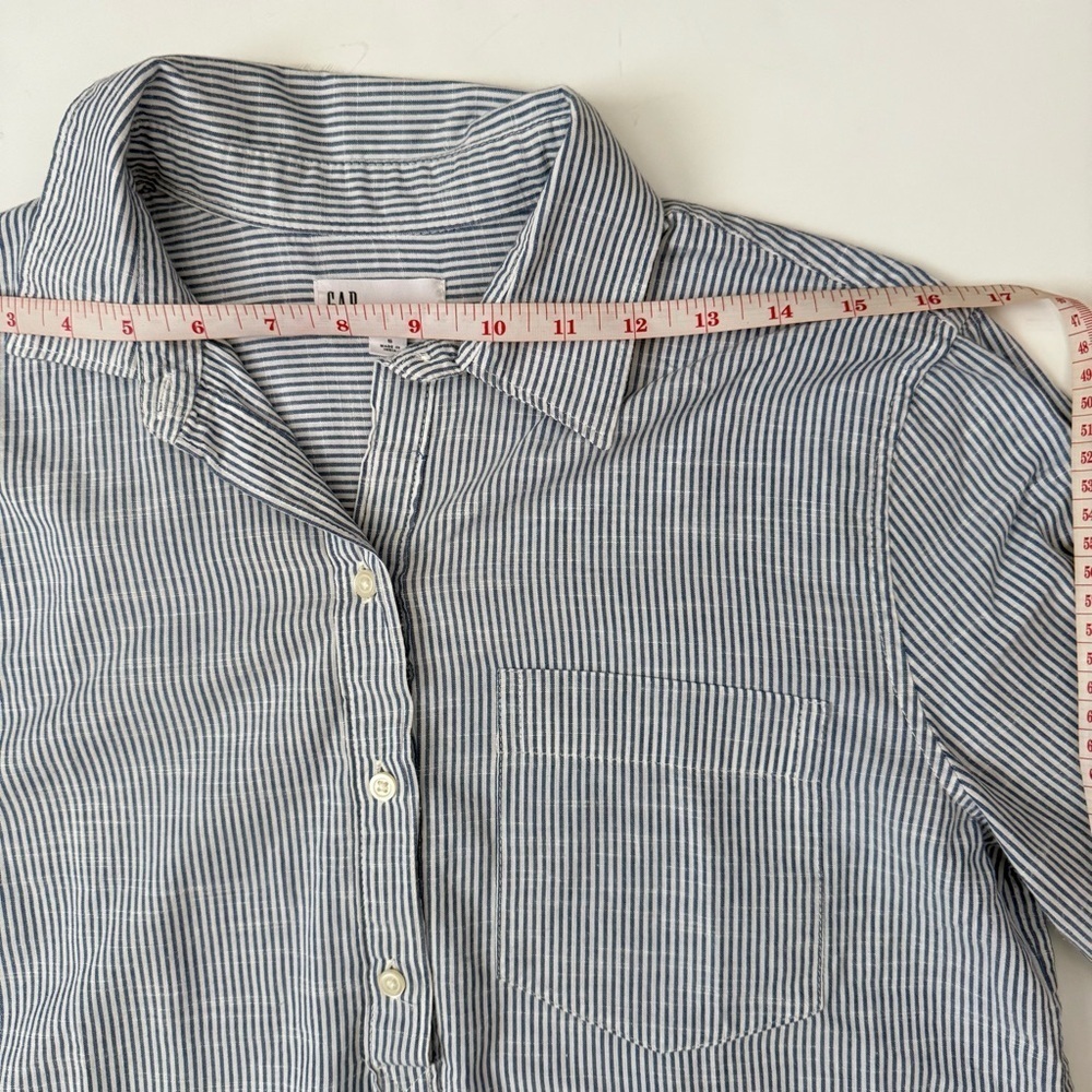 GAP Boyfriend Stripe Cotton Popover Shirt Blue White Small - Picture 4 of 8
